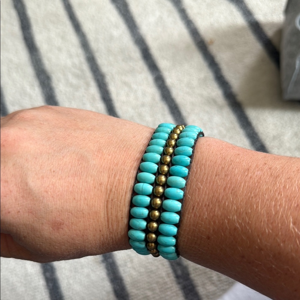 Blue and Gold Layered Beaded Bracelet